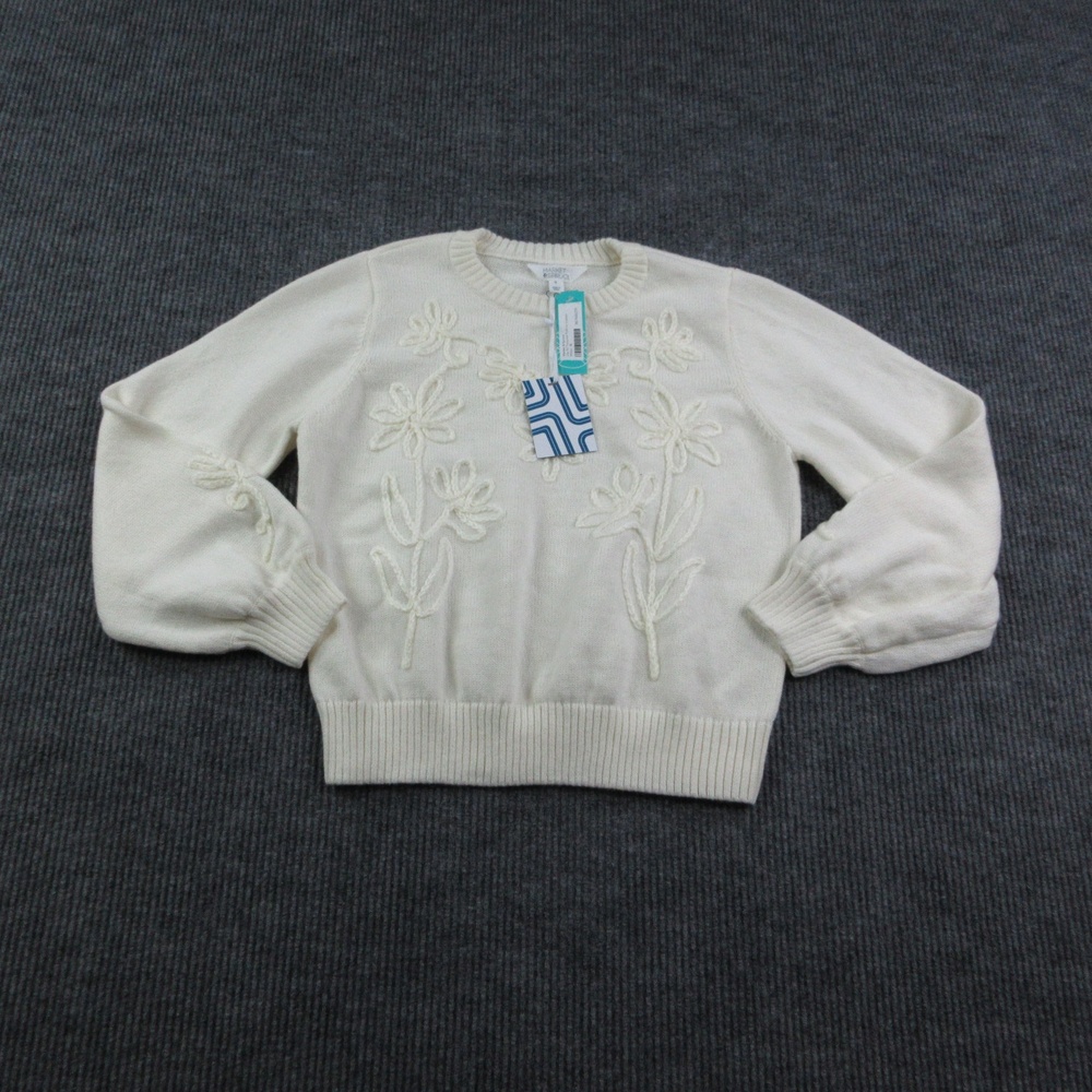 Market & Spruce Sweater Womens XL White Lily 3D Textured Pullover Floral NWT
